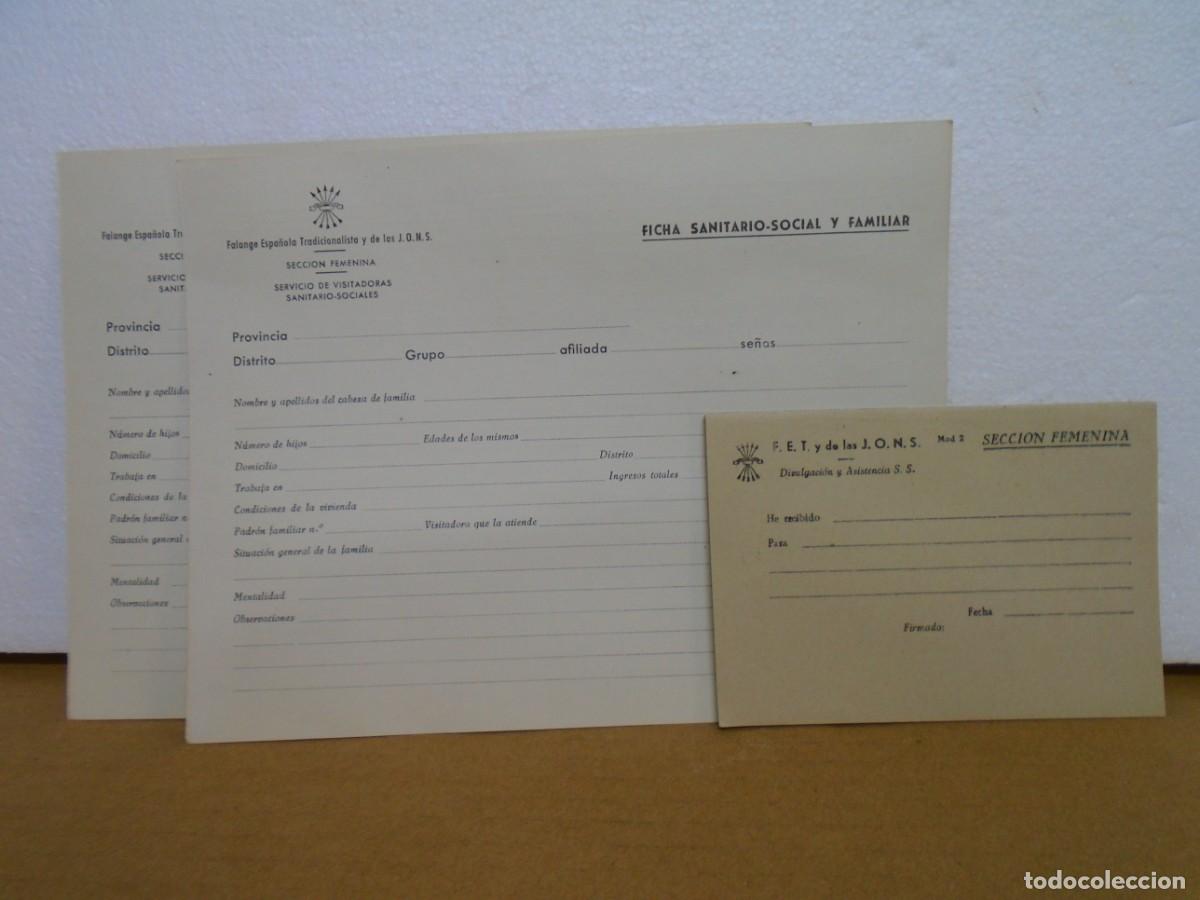 Coleccionismo: SECCION FEMENINA DE F.E.T. Y DE LAS J.O.N.S.RECIBOS Y FICHAS,A&Ntilde;OS 40.