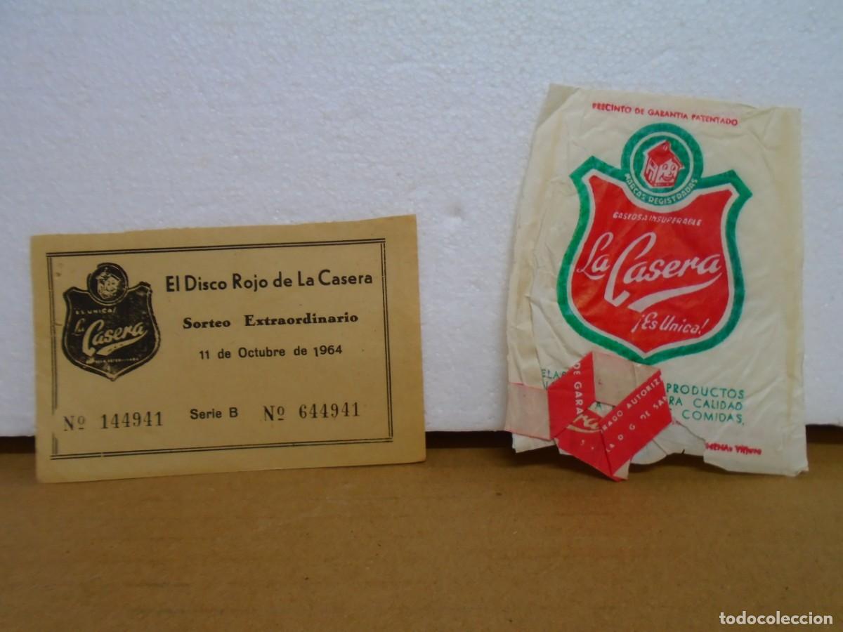 Coleccionismo: LA CASERA.PRECINTO DE BOTELLA Y PAPELETA SORTEO 1964.
