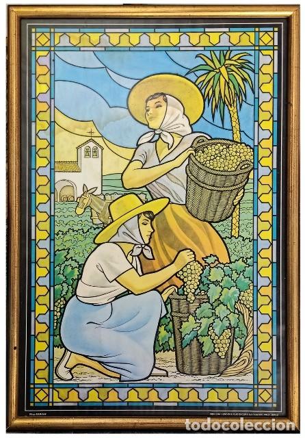 Colecionismo: CARTEL ENMARCADO CON CRISTAL VIDRIERA VENDIMIA QUE DECORA LA CASA DEL VINO - JEREZ - CUADRO-1123
