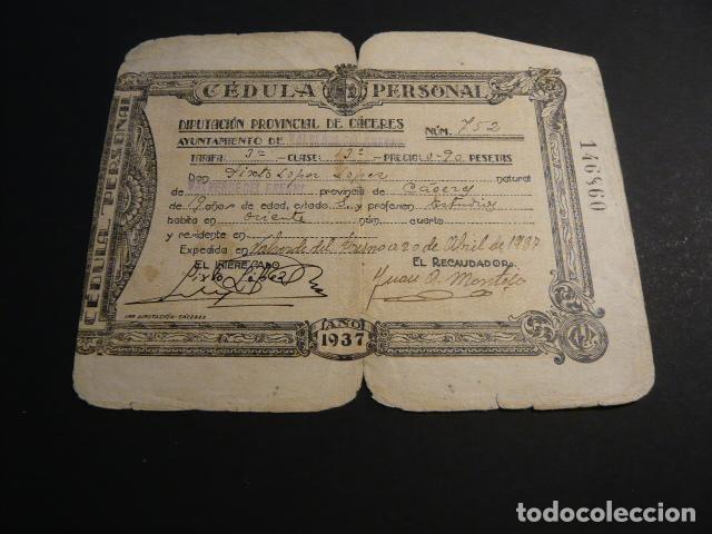 Coleccionismo: CEDULA PERSONAL DIPUTACION DE CACERES 1937 VALVERDE DEL FRESNO
