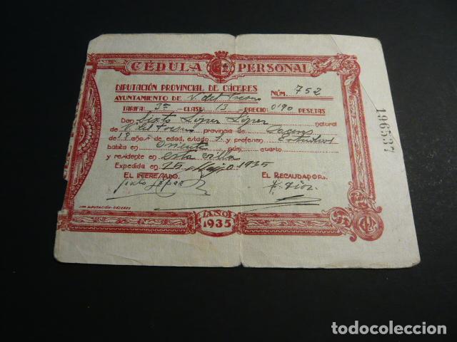 Collectionnisme: CEDULA PERSONAL DIPUTACION DE CACERES 1935 VALVERDE DEL FRESNO
