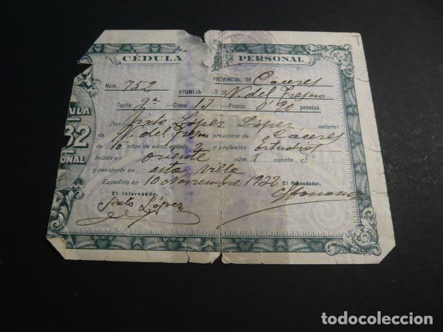 Collectionnisme: CEDULA PERSONAL DIPUTACION DE CACERES 1932 VALVERDE DEL FRESNO