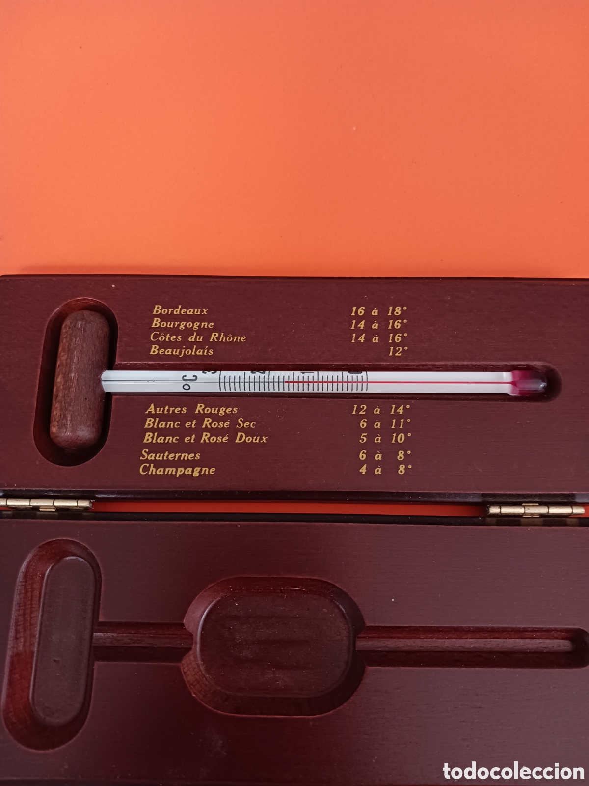 Coleccionismo: Term&oacute;metro de vinos en su estuche de madera. - Foto 2