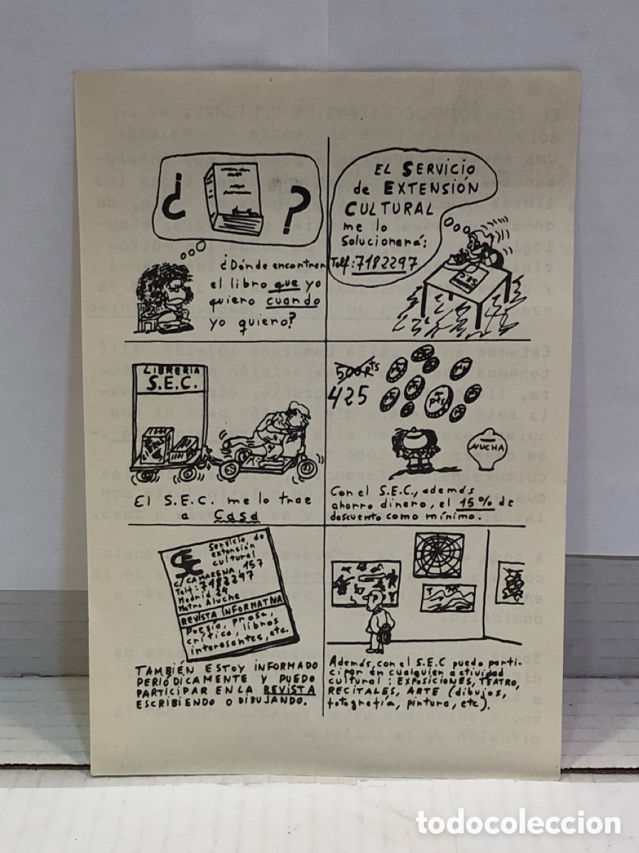 Collectionnisme: Volante del Servicio de Extensi&ograve;n cultural con vi&ntilde;etas de Mafalda