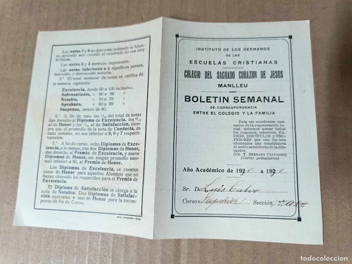 Coleccionismo: ANTIGUO CARNET, BOLETIN SEMANAL 1920 - 1921 COLEGIO SAGRADO CORAZON DE JESUS, MANLLEU P22