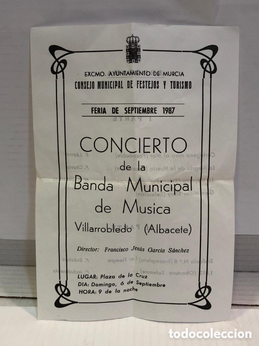Coleccionismo: Flyer Concierto de la Banda Municipal de M&uacute;sica 1987