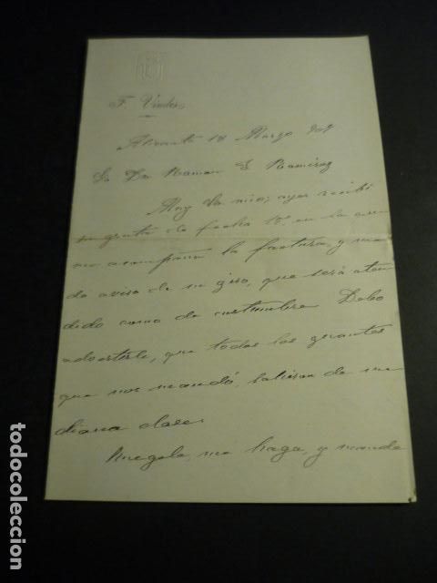 Collectionnisme: ALICANTE 1907 CARTA DE FRANCISCO VIUDES DIPUTADO A CORTES POR ALICANTE A COMERCIANTE DE MADRID
