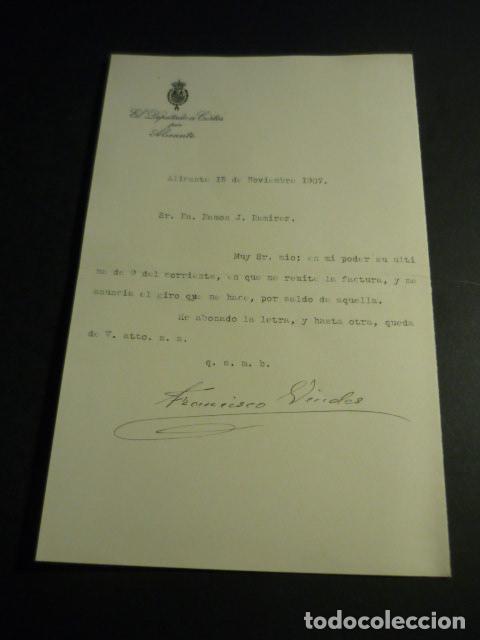Coleccionismo: ALICANTE 1907 CARTA DE FRANCISCO VIUDES DIPUTADO A CORTES POR ALICANTE A COMERCIANTE DE MADRID