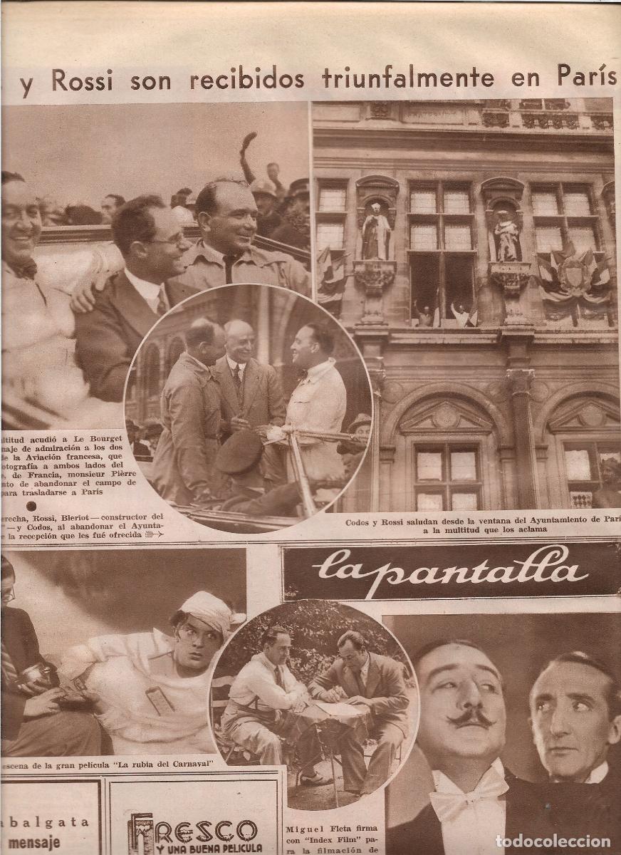 Coleccionismo: A&Ntilde;O 1933 RECORTE PRENSA AVIACION AVIADORES CODOS Y ROSSI RECIBIDOS AYUNTAMIENTO PARIS TRIUNFALMENTE