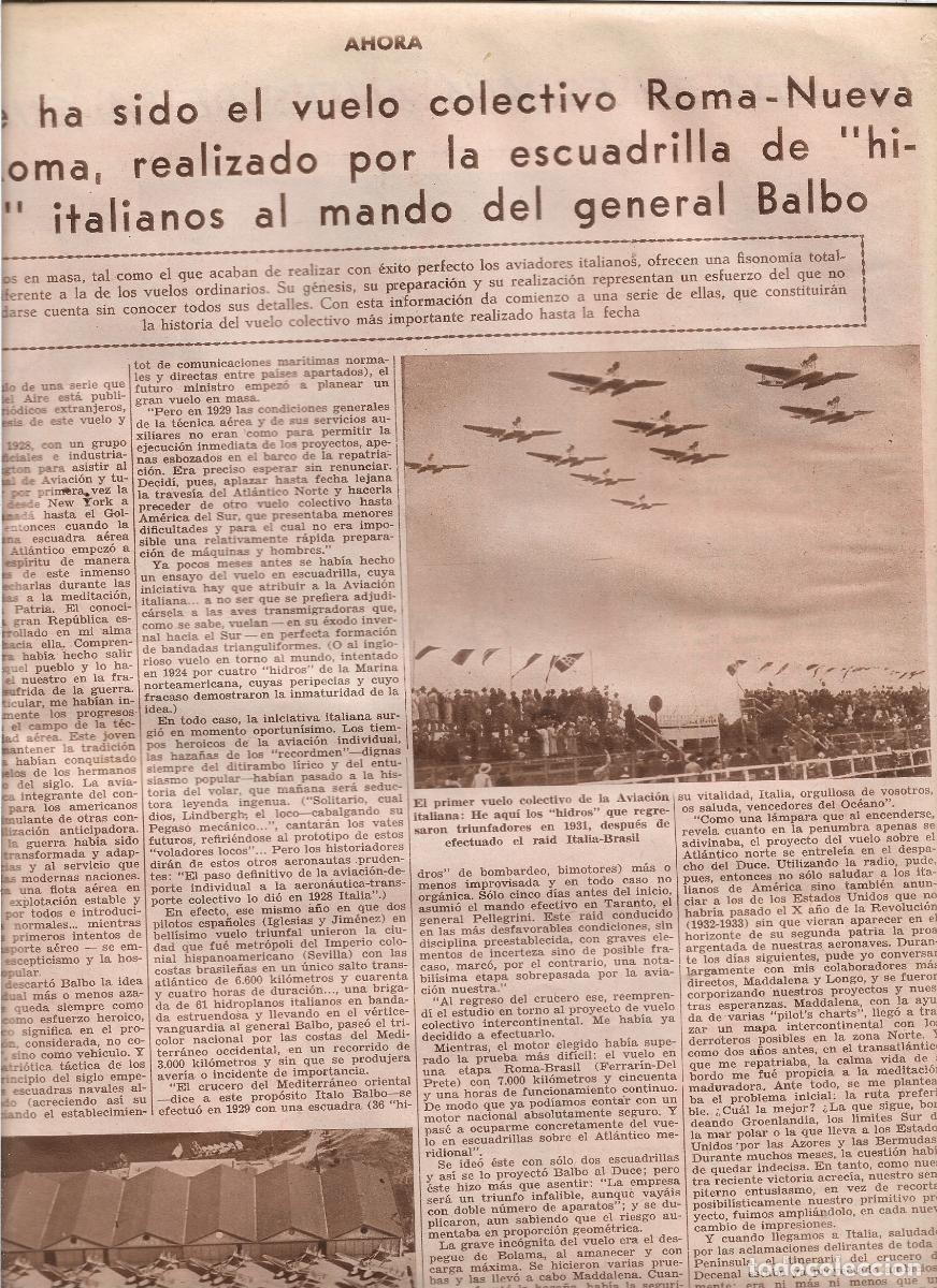Coleccionismo: A&Ntilde;O 1933 RECORTE PRENSA AVIACION VUELO ROMA NUEVA YORK GENERAL BALBO HIDROAVIONES ITALIANOS