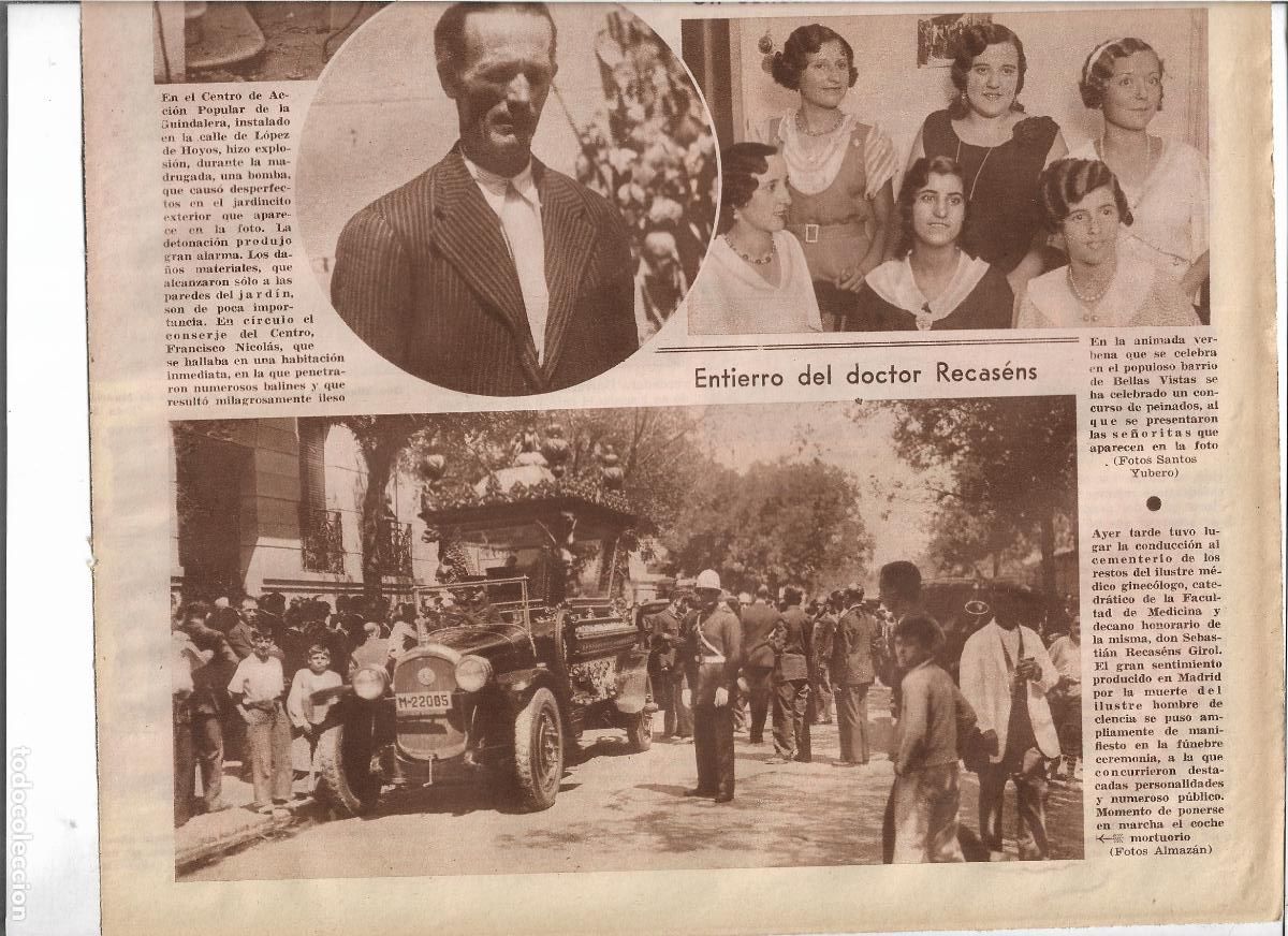 Coleccionismo: A&Ntilde;O 1933 RECORTE PRENSA MADRID MUERTE ENTIERRO DOCTOR RECASENS MEDICO GINECOLOGO