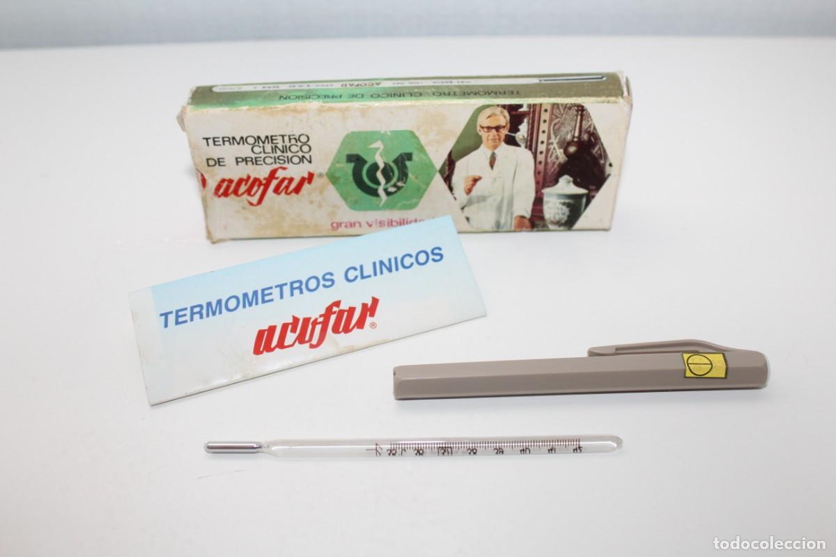 Coleccionismo: ANTIGUO TERMOMETRO CLINICO ACOFAR CON SU EMBALAJE ORIGINAL