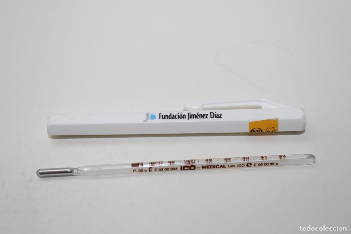 Coleccionismo: ANTIGUO TERMOMETRO CLINICO MARCA ICO CON SU FUNDA PUBLICIDAD FUNDACION JIMENEZ DIAZ
