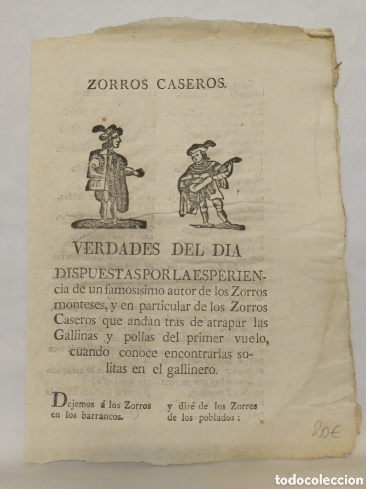Coleccionismo: PLIEGO DE CORDEL - ROMANCE - ZORROS CASEROS - VERDADES DEL D&Iacute;A - PRINC. SIGLO XIX - 15.50 X 22 CM