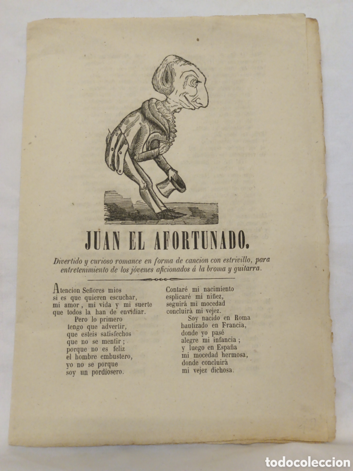 Coleccionismo: PLIEGO DE CORDEL - ROMANCE - JUAN EL AFORTUNADO - A&Ntilde;O 1868 - 16 X 22.50 CM