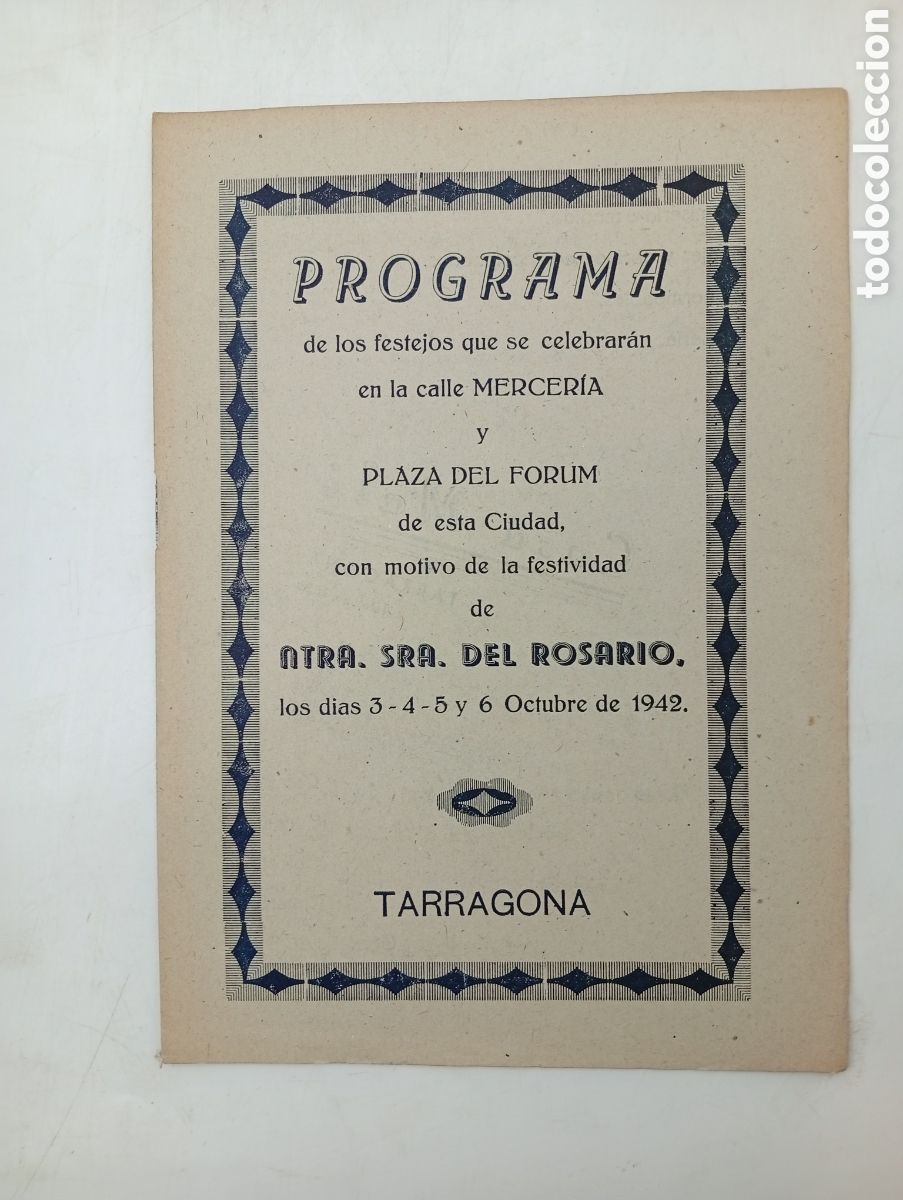 Colecionismo: Programa Festes Roser Tarragona 1942