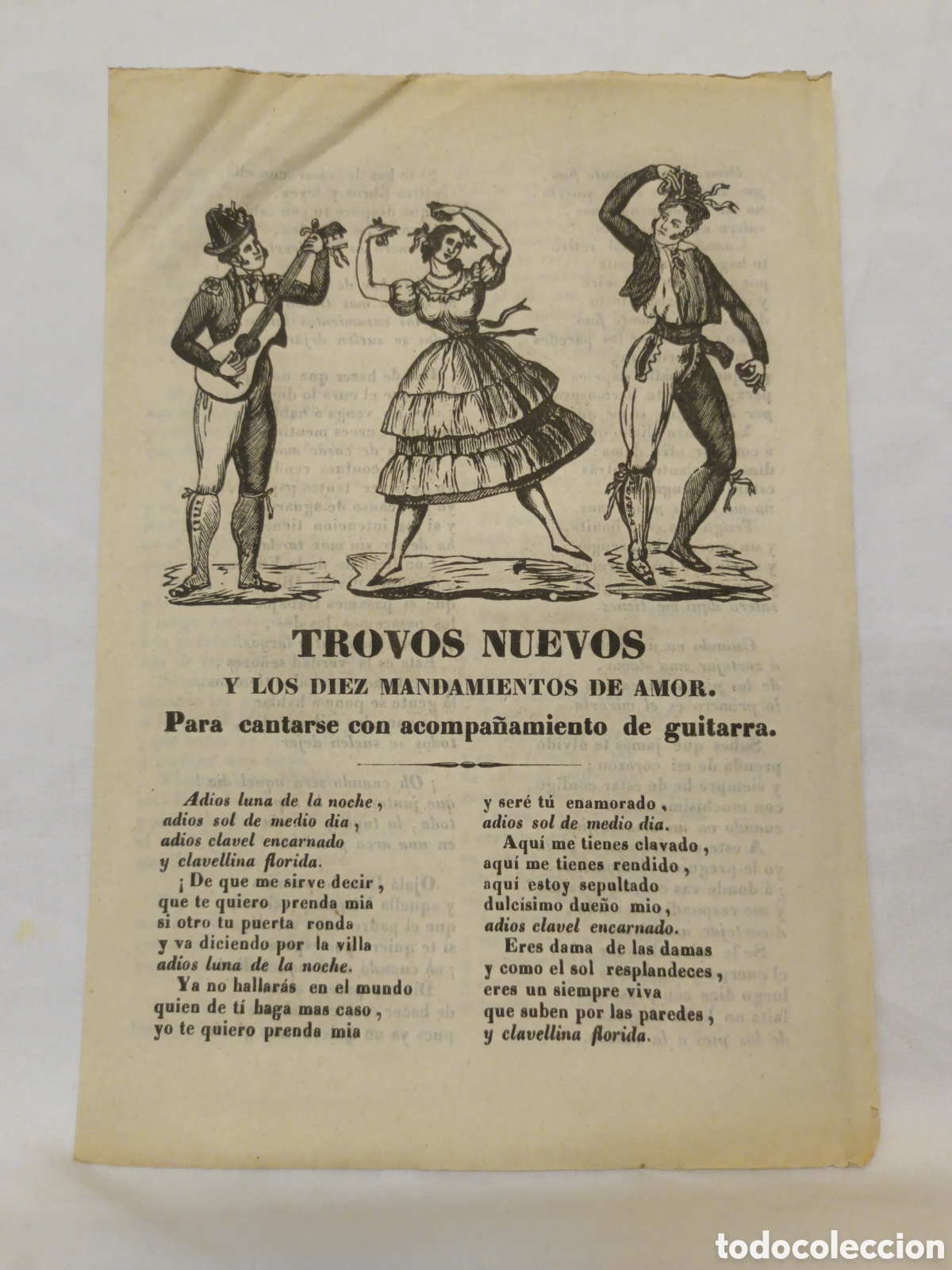 Coleccionismo: PLIEGO DE CORDEL - ROMANCE - TROVOS NUEVOS - Y LOS DIEZ MANDAMIENTOS DEL AMOR - A&Ntilde;O 1857 - 16 X 23CM