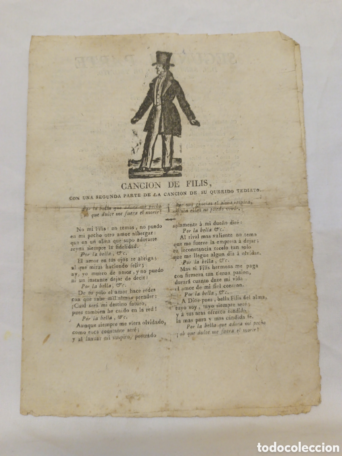 Coleccionismo: PLIEGO DE CORDEL - ROMANCE - CANCI&Oacute;N DE FILIS - A&Ntilde;O 1839 - 15.50 X 21 CM