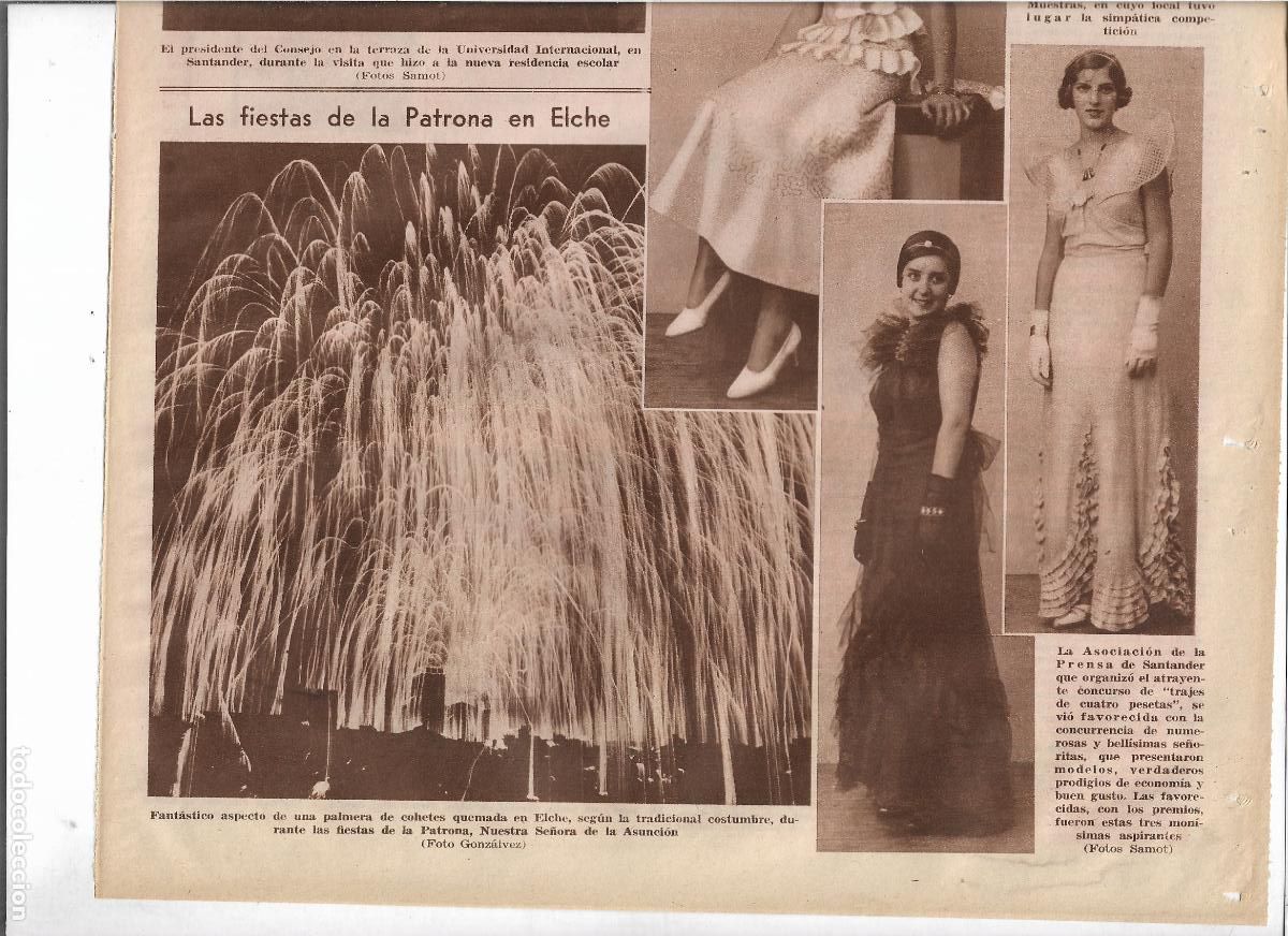 Coleccionismo: A&Ntilde;O 1933 RECORTE PRENSA ELCHE FIESTAS PATRONA VIRGEN DE LA ASUNCION PALMERA DE COHETES
