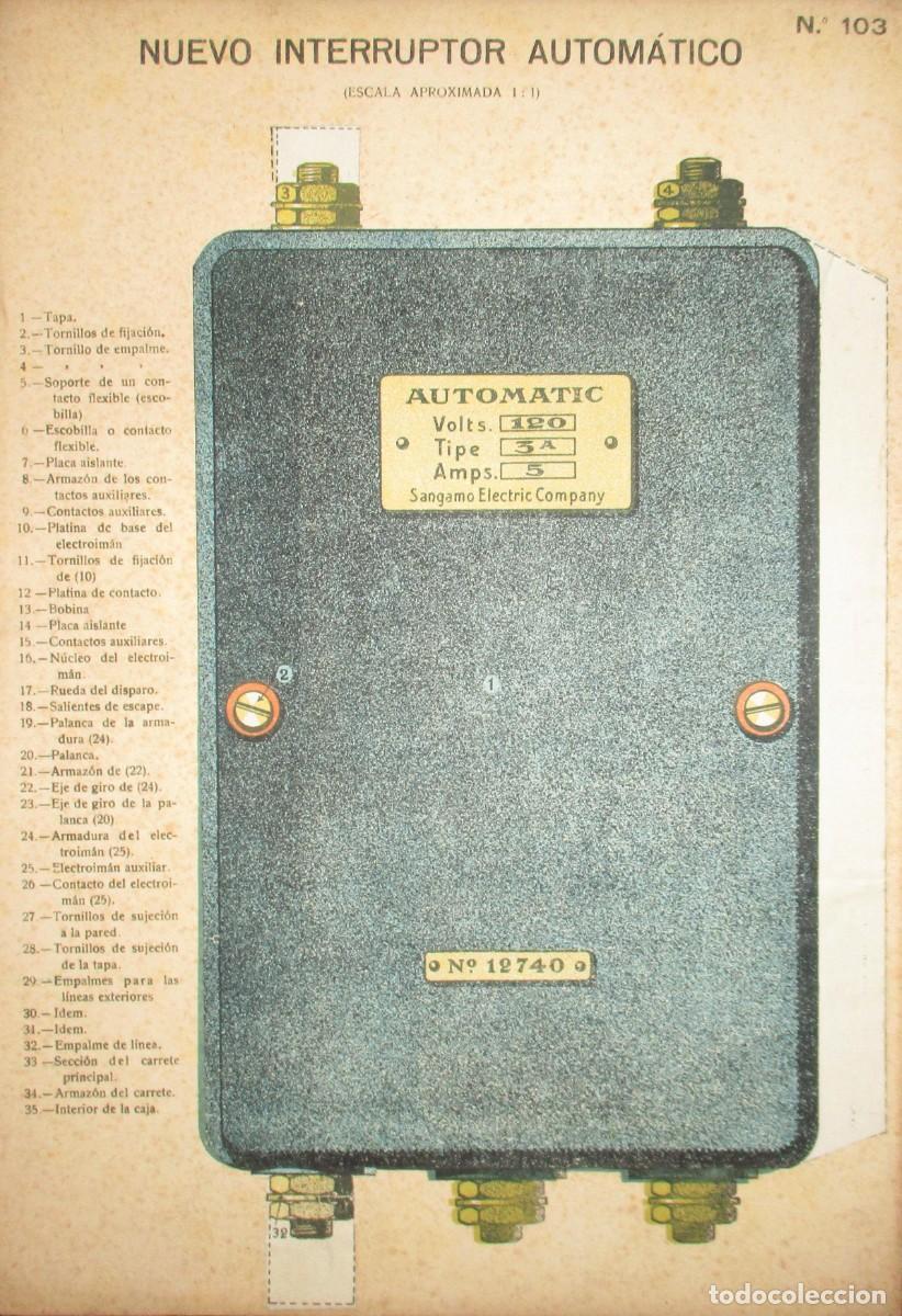 Coleccionismo: NUEVO INTERRUPTOR AUTOM&Aacute;TICO. L&Aacute;MINA 103 DE LA REVISTA EL MUNDO CIENT&Iacute;FICO. PRINCIPIOS SIGLO XX.