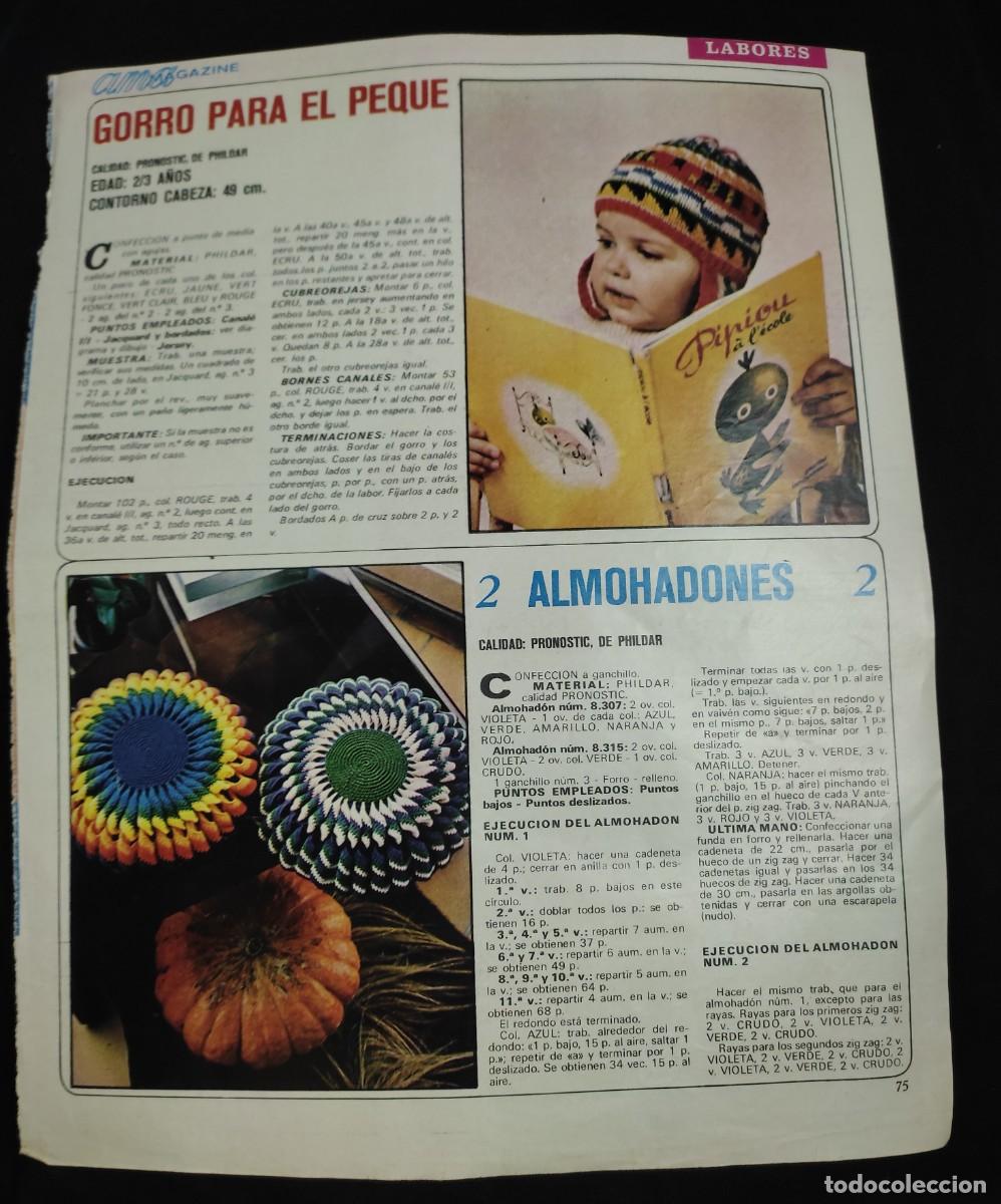 Sammelleidenschaft Papier: hoja pagina de labores - revista Ama - gorro para el peque y almohadones - a&ntilde;os 70