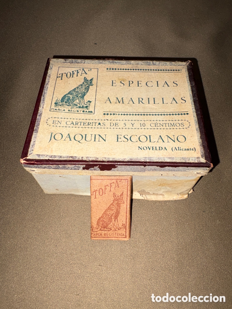 Coleccionismo: Antigua caja de ESPECIAS AMARILLAS*TOFFA*Joaqu&iacute;n escolano,NOVELDA(ALICANTE)*COMPLETO PIEZA UNICA