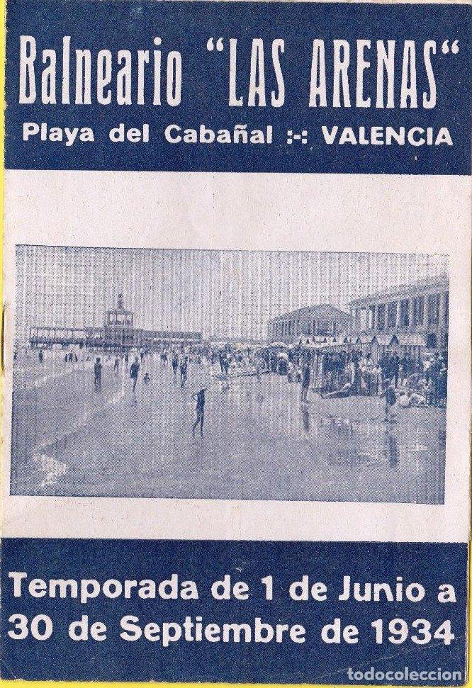 Coleccionismo: FOLLETO PUBLICITARIO DEL BALNEARIO LAS ARENAS. PLAYA DEL CABA&Ntilde;AL, VALENCIA, 1934.