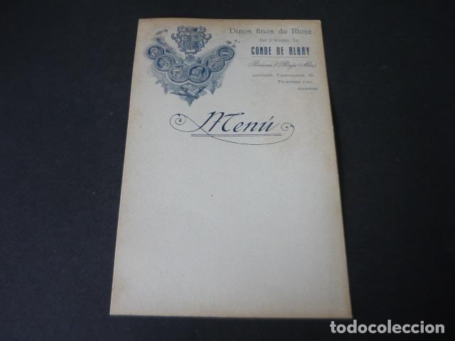 Collecting paper: MENU CARTA MINUTA PUBLICIDAD VINOS FINOS DE RIOJA CONDE DE ALBAY 13 X 20,5 CM