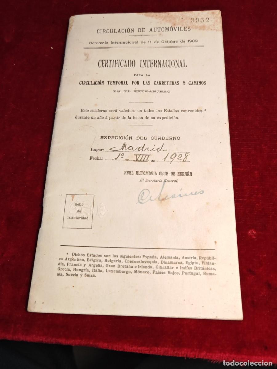 Collectionnisme: Libreto circulaci&oacute;n de autom&oacute;viles certificado Internacional 1928