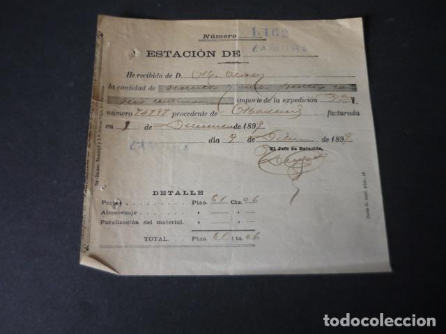Coleccionismo: RECIBO EXPEDICION MERCANCIA ESTACION DE ZAMORA FERROCARRIL 1897