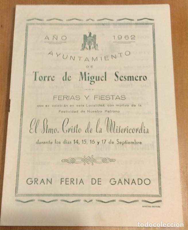 Coleccionismo: TORRE DE MIGUEL SESMERO, BADAJOZ, 1962, PROGRAMA DE FERIA Y FIESTAS