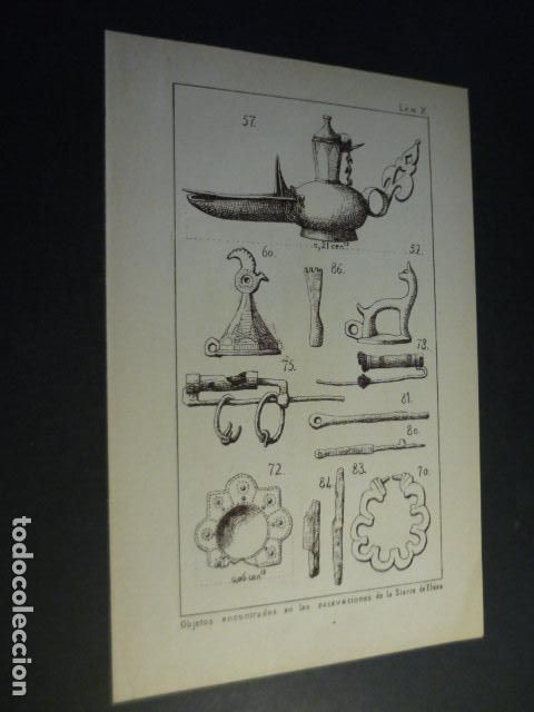 Collectionnisme: SIERRA ELVIRA GRANADA EXCAVACIONES ARQUEOLOGICAS OBJETOS HALLADOS ANTIGUA LAMINA HACIA 1900 16X24 CM