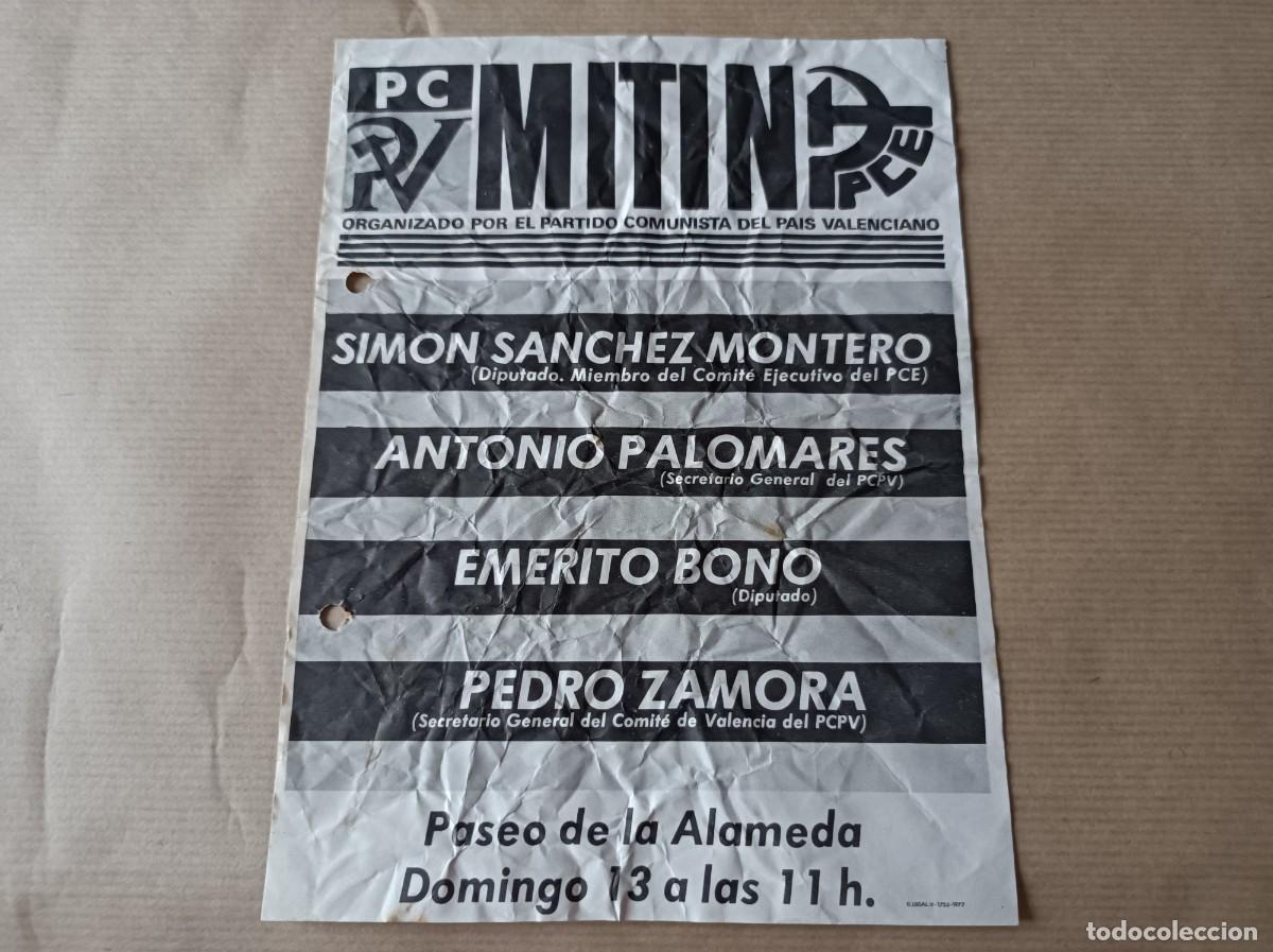 Coleccionismo: MITIN PCPV PARTIDO COMUNISTA PA&Iacute;S VALENCI&Agrave; PCE PARTIDO COMUNISTA DE ESPA&Ntilde;A SIMON S&Aacute;NCHEZ