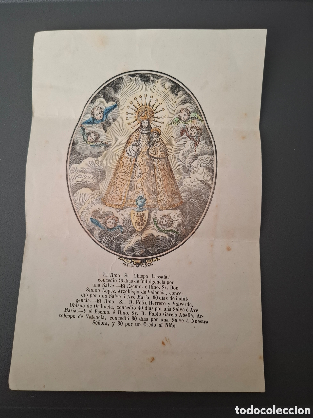 Collezionismo: Litograf&iacute;a Virgen Desamparados - indulgencias- Valencia- siglo XIX