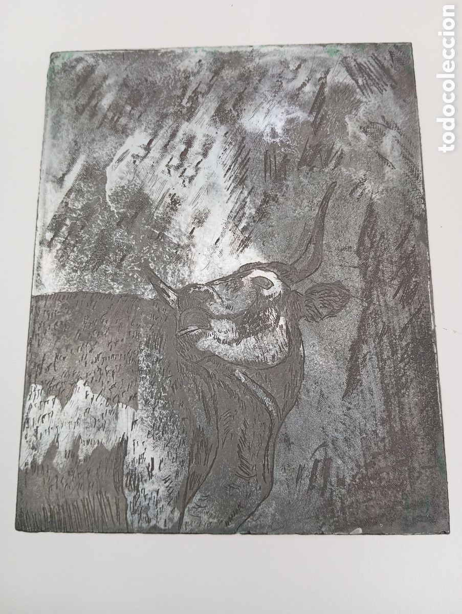 Coleccionismo: Placa met&aacute;lica para obtener grabados de toro/vaca