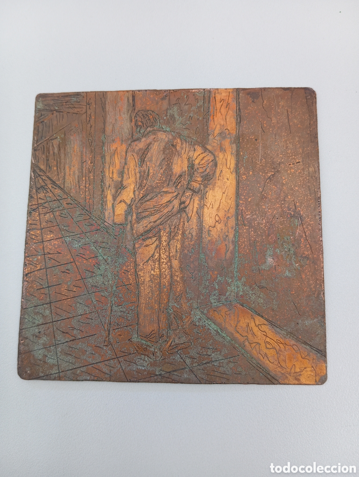 Coleccionismo: Placa de cobre para obtener grabados hombre de espalda caminando