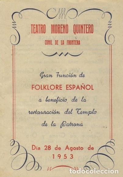 Coleccionismo: POGRAMA DE MANO DEL TEATRO MORENO QUINTERO DE CONIL, 28 DE AGOSTO DE 1953. POGRACONIL-01 ,10