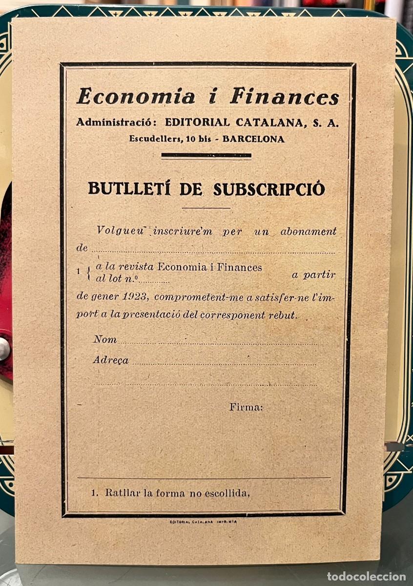 Coleccionismo: Butllet&iacute; de subscripci&oacute; revista &rdquo;Economia i Finances&rdquo; 1921