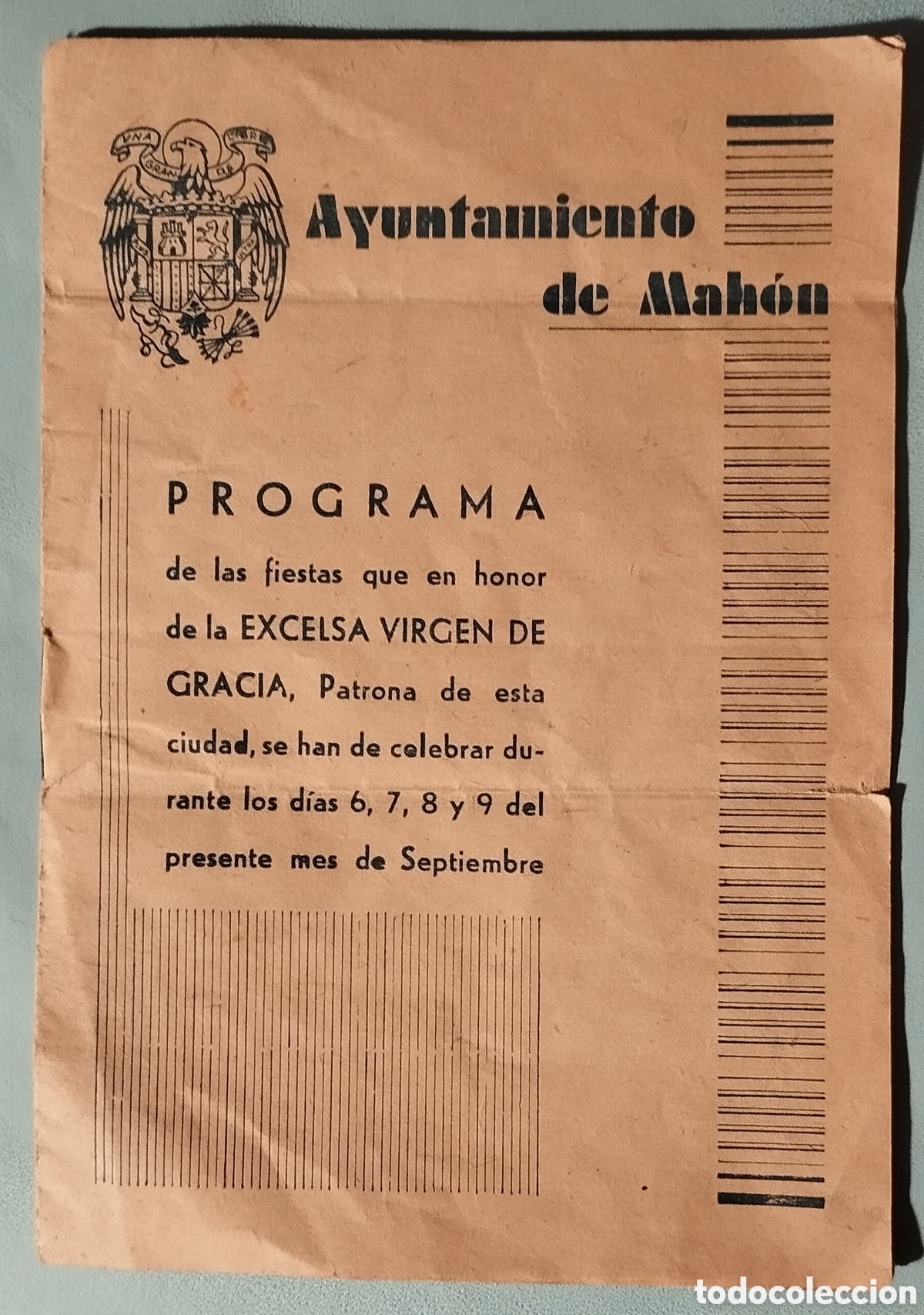 Collectionnisme: MAHON , MENORCA , PROGRAMA DE FIESTAS DE 1941