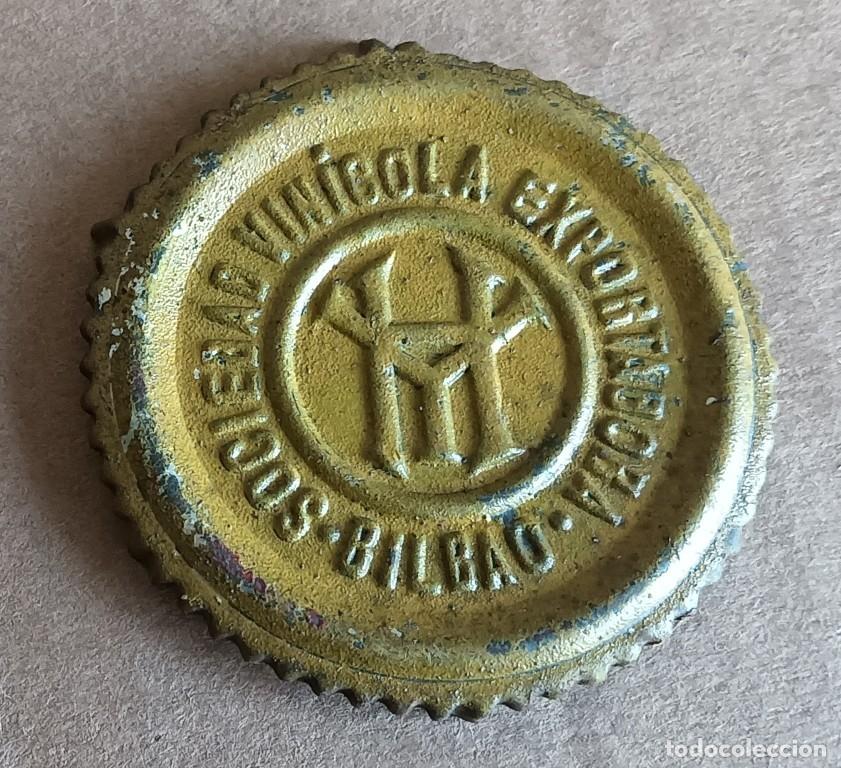 Coleccionismo: Chapa antigua de tipo tap&oacute;n corona - Sociedad vin&iacute;cola exportadora Bilbao