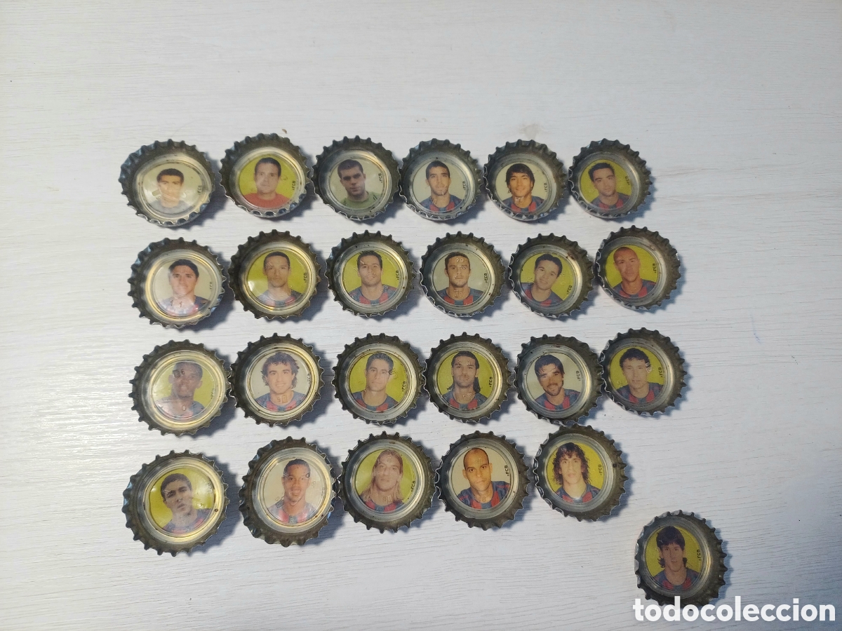 Sammeln: COLECCI&Oacute;N 24 CHAPAS FUTBOL COCA COLA F.C.BARCELONA, 2005-2006, CON MESSI Y VARIANTE RARA