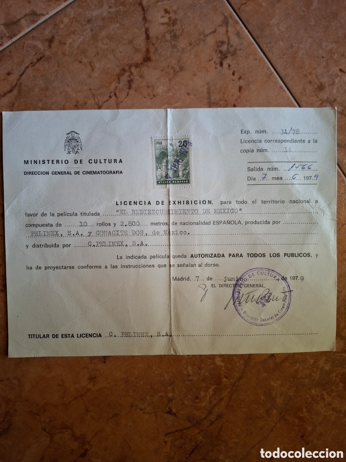 Colecionismo: Licencia de Exhibici&oacute;n Original (1979) - Pel&iacute;cula &rdquo;El rediezcubrimiento de M&eacute;xico&rdquo; (Alfredo Landa) -