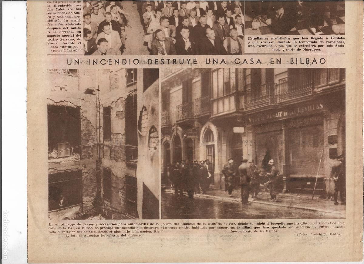 Coleccionismo: A&Ntilde;O 1933 RECORTE PRENS BILBAO INCENDIO ALMACEN ACCESORIOS PARA AUTOMOVIL CALLE DE LA PAZ BOMBEROS