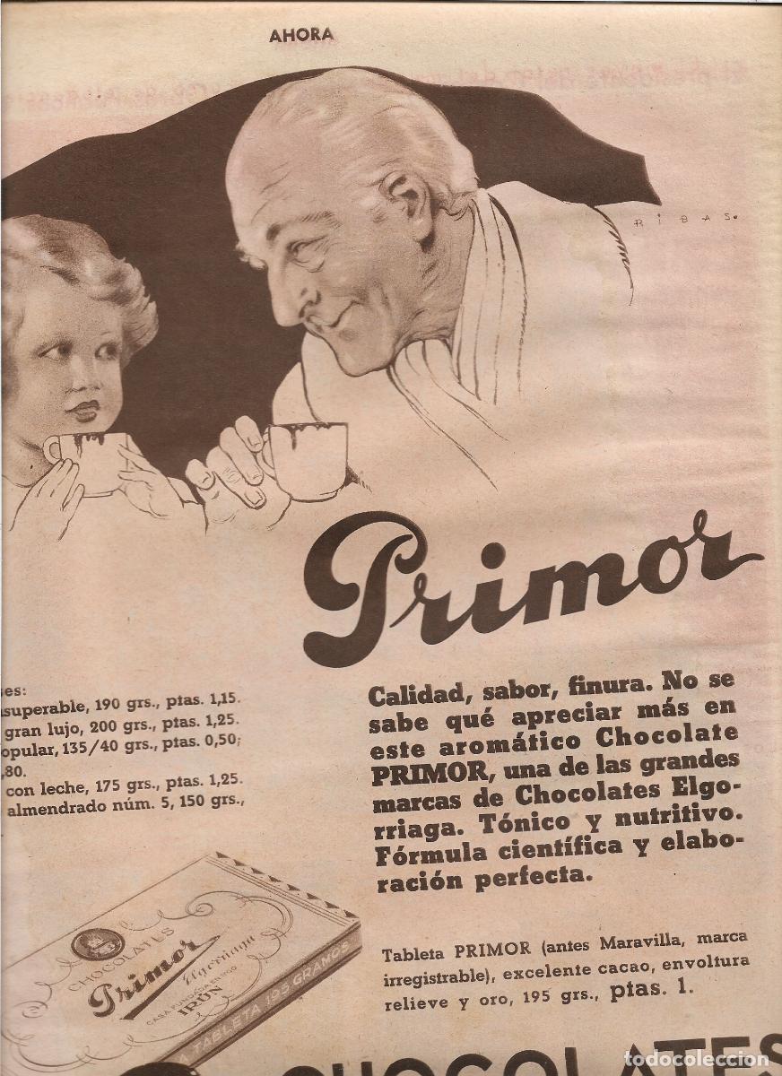 Collectionnisme: A&Ntilde;O 1933 RECORTE PRENSA PUBLICIDAD CHOCOLATE PRIMOR CHOCOLATES ELGORRIAGA DIBUJO RIBAS