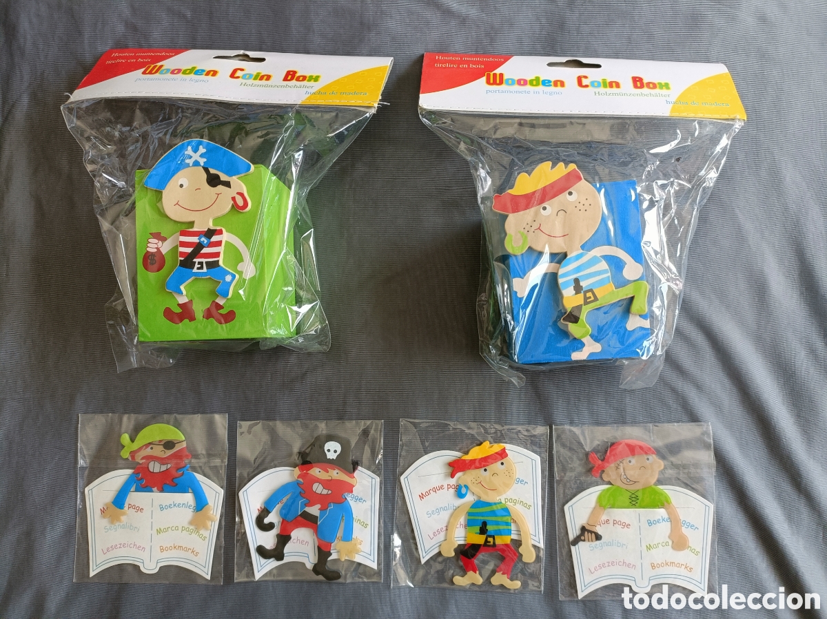 Coleccionismo: Lote Pirata: 2 Huchas de Madera + 4 Marcap&aacute;ginas Nuevo, para regalos