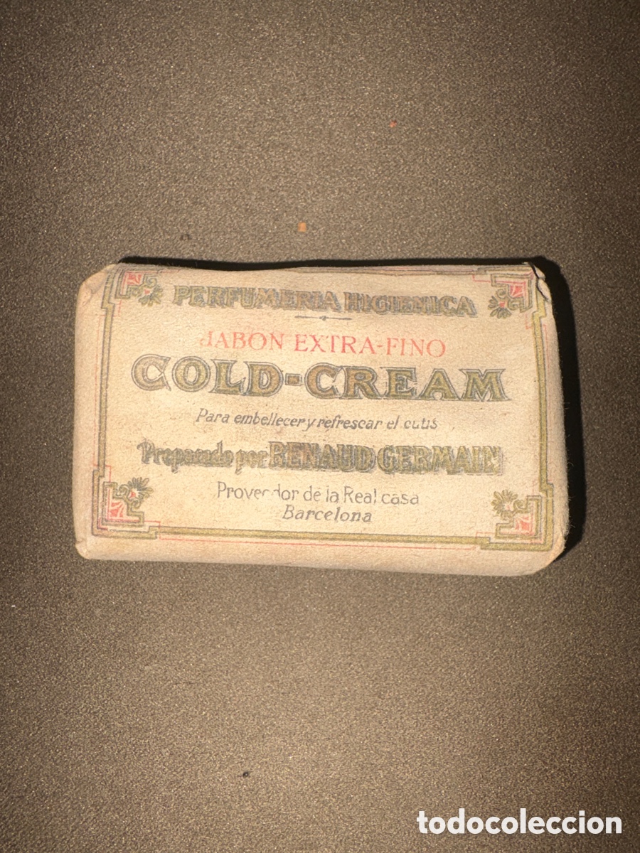 Colecionismo: Antiguo jab&oacute;n extra-fino COLD-CREAM,preparado por RENAUD GERMAIN*proveedor de la real casa barcelona