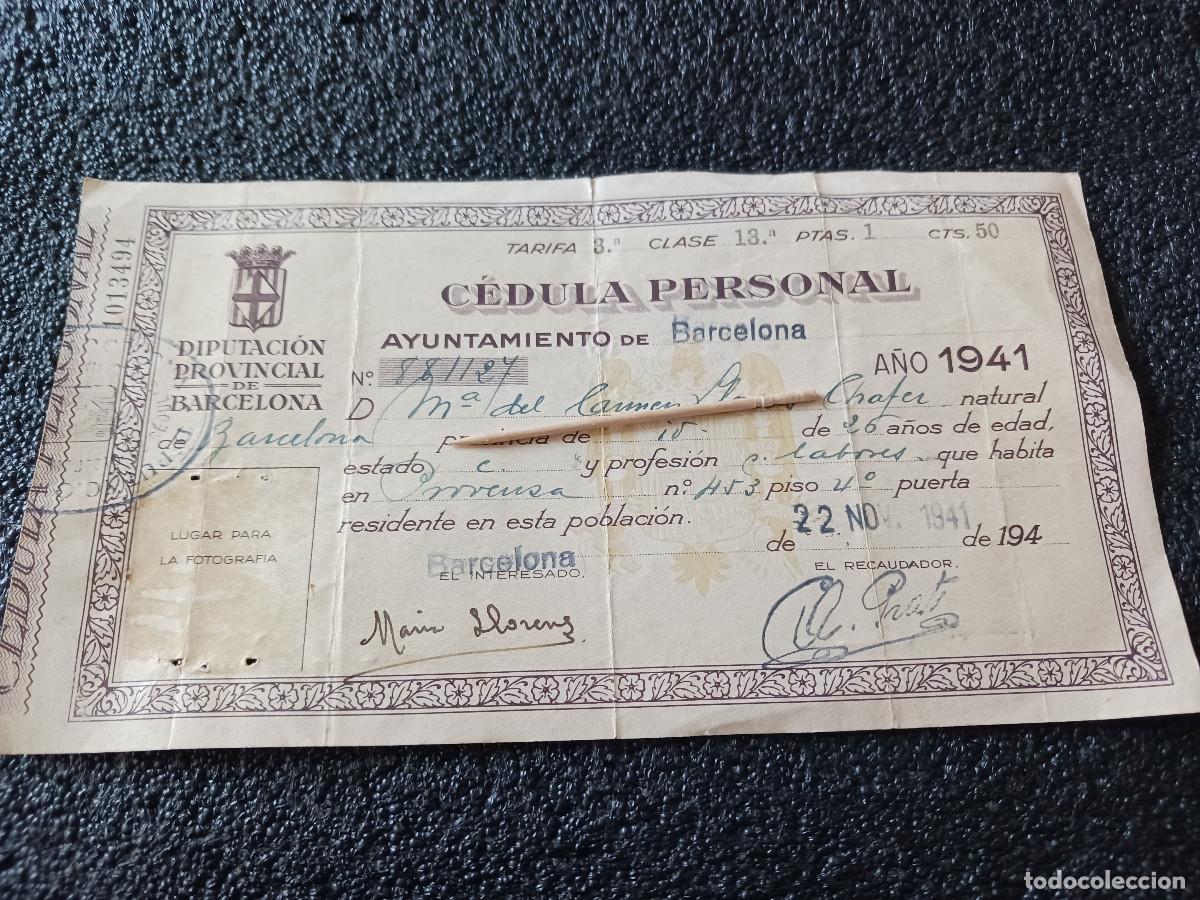Coleccionismo: CEDULA PERSONAL AYUNTAMIENTO DE BARCELONA 1941