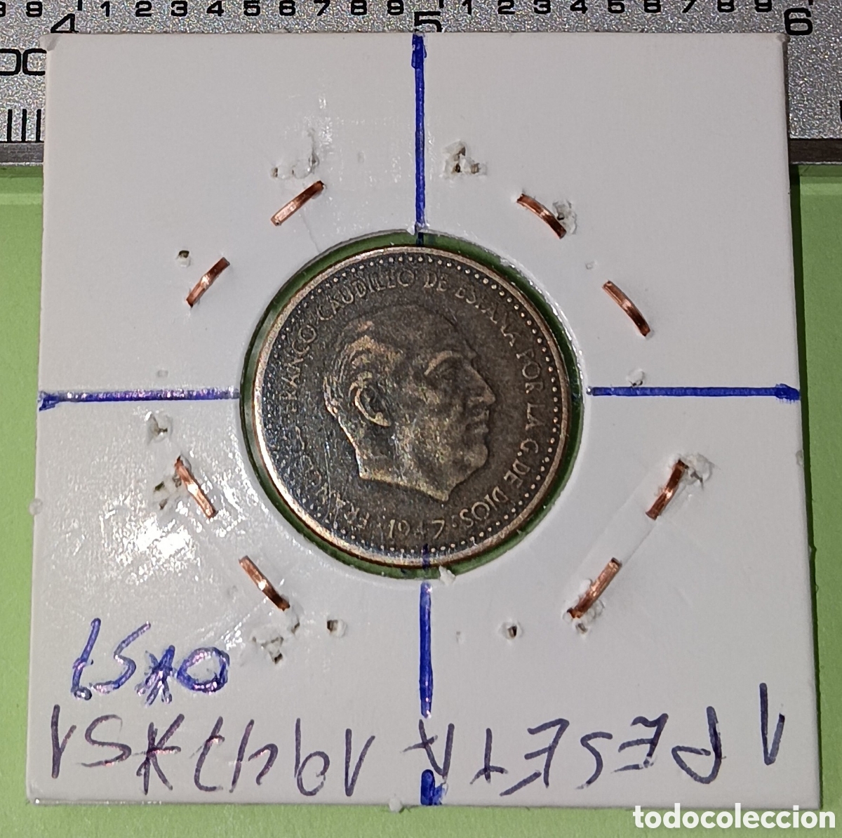 Coleccionismo: Rara Moneda 1 Peseta Franco 1947 *19 *51 con error ( Exceso Metal en letras ESPA&Ntilde;A).