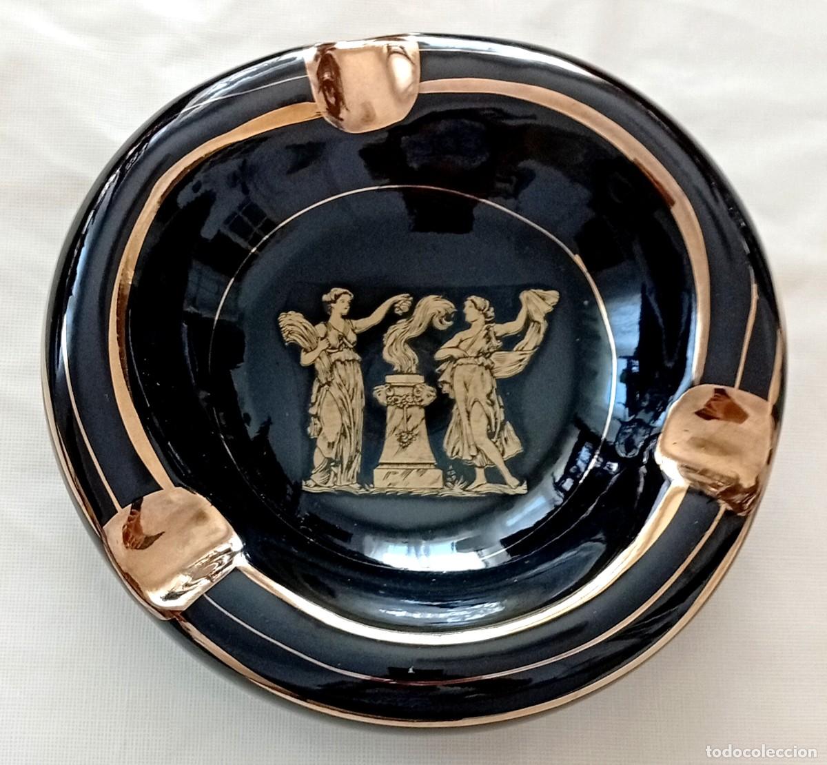 Coleccionismo: Cenicero de Cer&aacute;mica Griega Vintage HECHO A MANO ORO 24K Escenas Mitol&oacute;gicas Grecia Impecable
