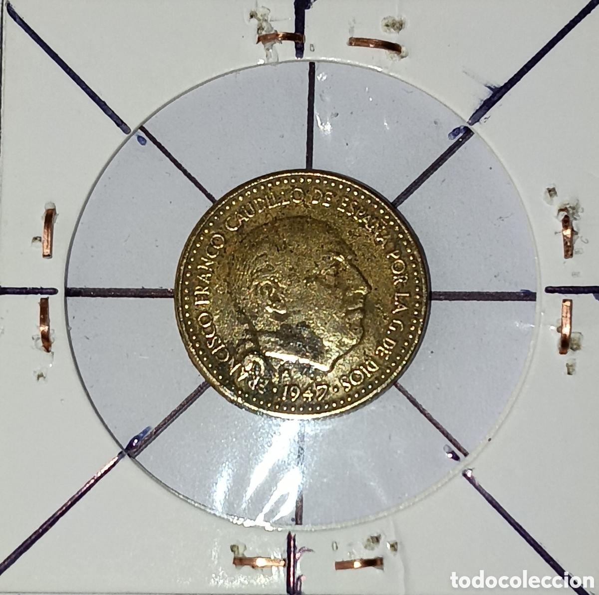 Coleccionismo: Preciosa Moneda 1 Peseta Franco 1947 *19 *53 con errores acu&ntilde;aci&oacute;n, Exceso Metal error en el Canto